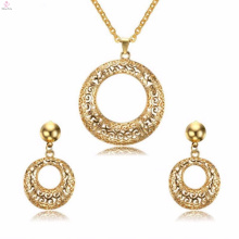 Fashion Round Crystal Stainless Steel Jewelry Earring Gold Jewelry Sets For Women